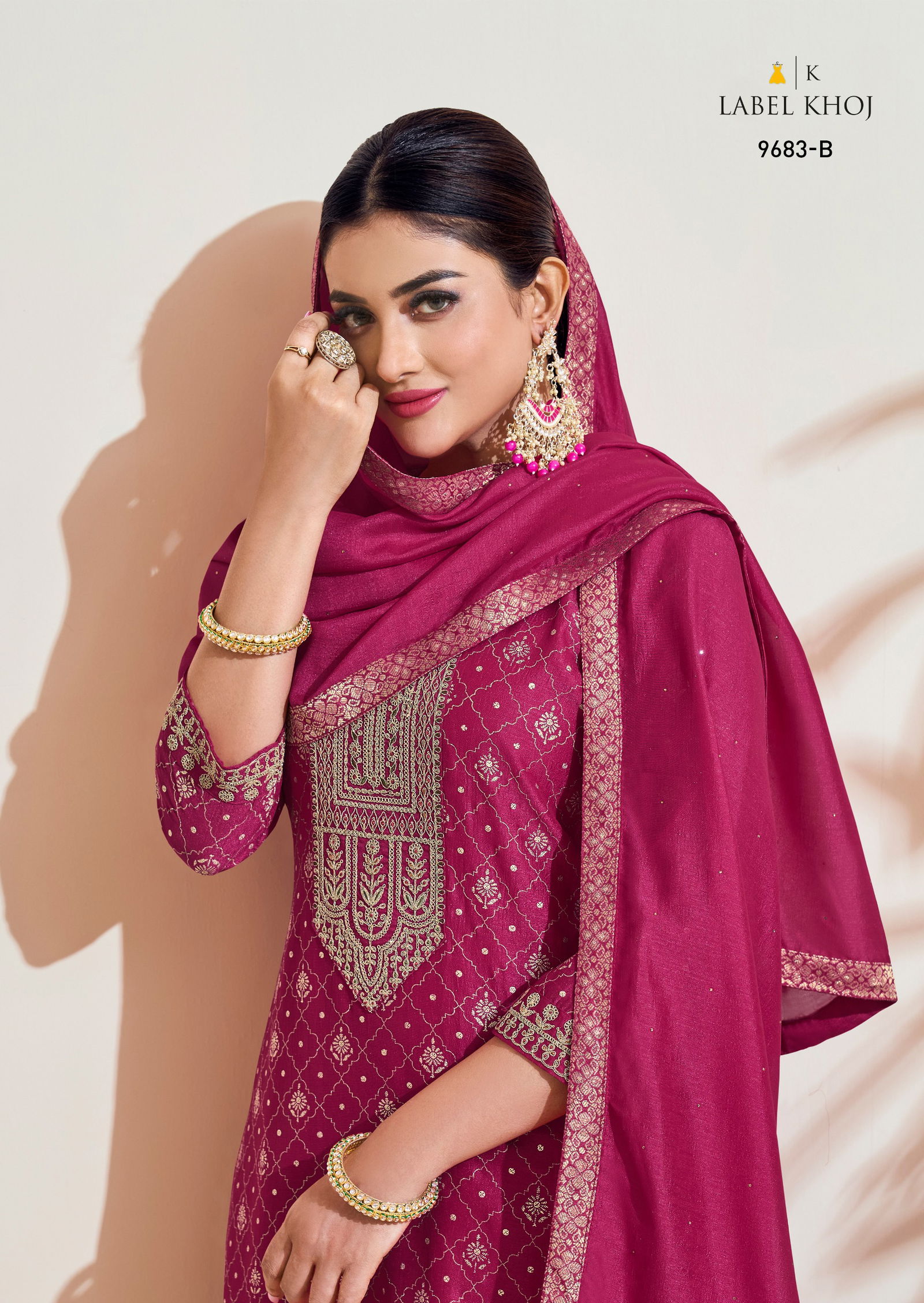 Label Khoj 9682 A To 9684 B Embroidery Vichitra Silk Designer Readymade Suits Wholesale Shop In Surat